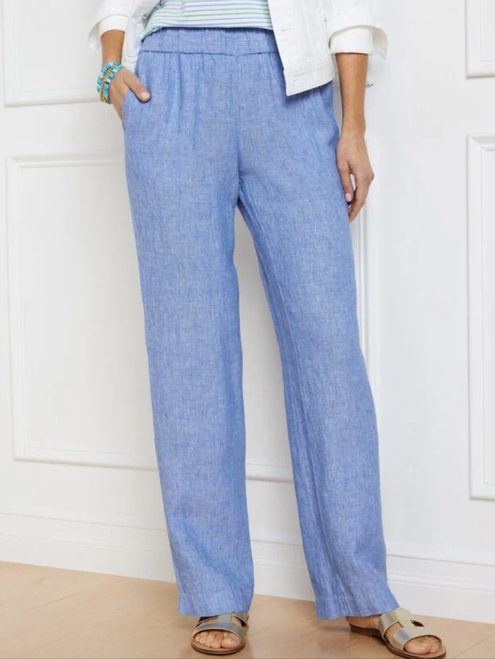Talbots Sky Blue Wide-Leg Linen-Blend Pants